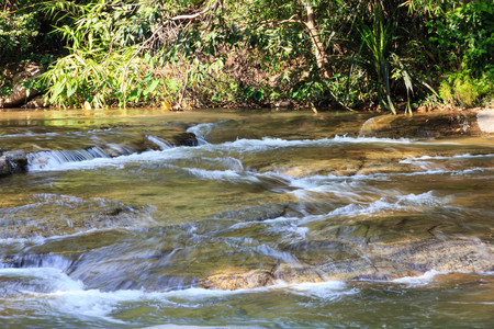 Water stream running in forest and rockの写真素材