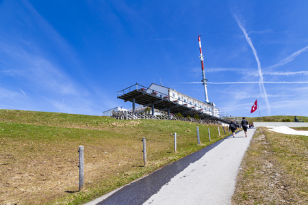 Telecommunication tower with hotel and restaurant on Rigi Kulm Luzern Switzerland Europe for travelerのeditorial素材