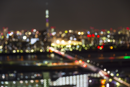 TOKYO ,JAPAN - OCTOBER 12: Blur and bokeh ligh of Tokyo skytree tower in Janpan at night light, OCT 12,2016, Tokyo, Japan. Blur and bokeh ligh of Tokyo skytree tower in Janpan at twilight and buildingのeditorial素材