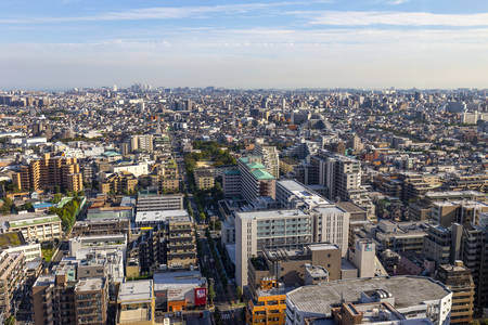 TOKYO ,JAPAN - OCTOBER 12: Tokyo city with apartment house and office from sky view, OCT 12,2016, Tokyo, Japan. Tokyo city with apartment house and office from sky viewのeditorial素材