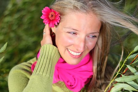 Girl with flower portraitの写真素材