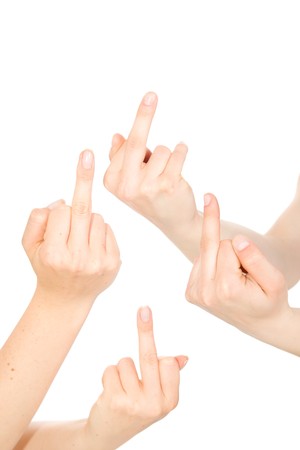 Hands with middle fingerの写真素材