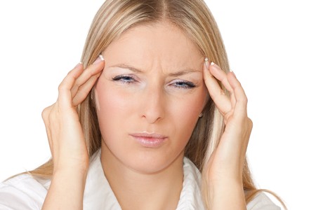 Woman with head painsの写真素材