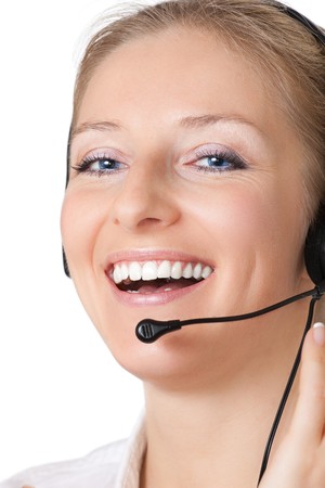 Woman with headphones and microphoneの写真素材