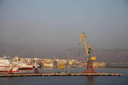 Port cranes in Iraklionの写真素材