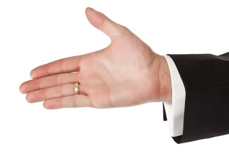 Business man hand on white isolated backgroundの写真素材