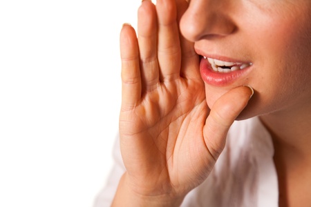 Yelling woman mouth closeupの写真素材