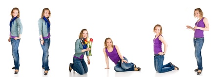 Young caucasian girl different poses isolatedの写真素材