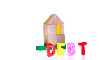 Concept of debt and credit from toy blocksの写真素材