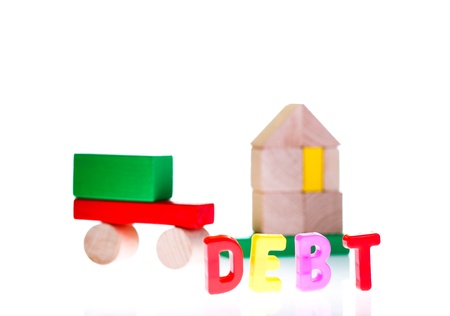 Concept of debt and credit from toy blocksの写真素材