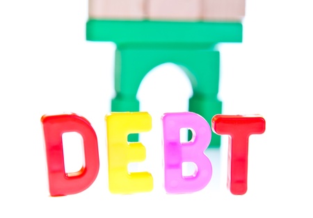 Concept of debt and credit from toy blocksの写真素材