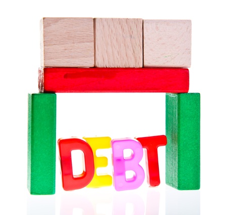 Concept of debt and credit from toy blocksの写真素材