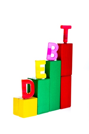 Concept of debt and credit from toy blocksの写真素材