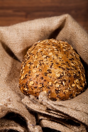 Composition of fresh bread on woodの写真素材