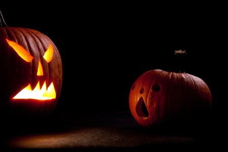 Halloween scary jack'o'lantern pumpkin facesの写真素材