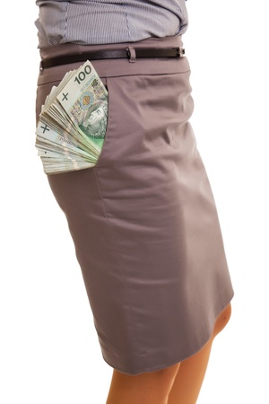 Businesswoman with polish zloty banknotes isolated on whiteの写真素材