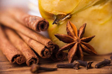 Closeup of cinnamon sticks and chocolateの写真素材