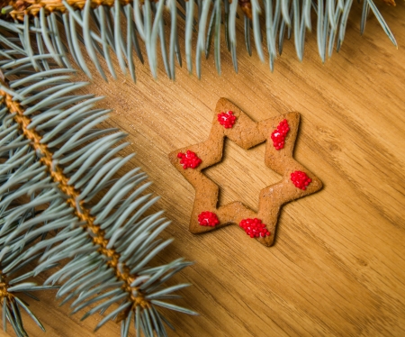 Decorated homemade gingerbread cookies の写真素材