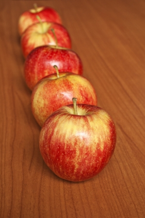 Tasty red apples on tableの写真素材