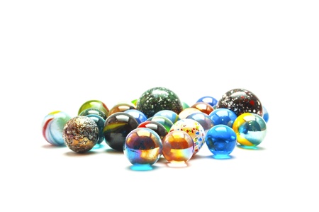 Glass marble balls isolated on white backgroundの写真素材