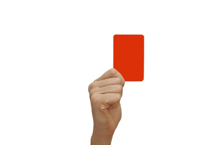 Hand holding a red card isolated on white background 