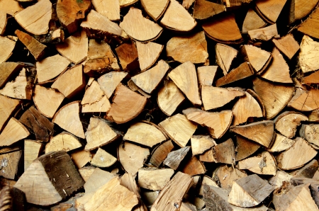 A staple of biomass, arranged firewood  