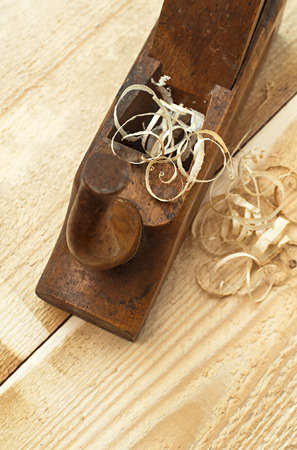 Old wooden plane in a workshop  of the carpenter 