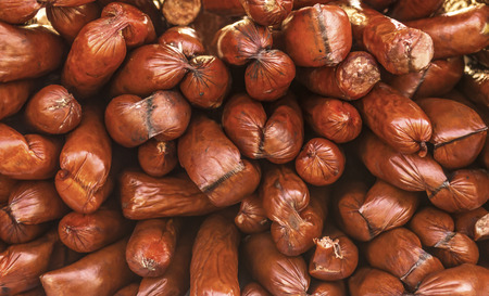 BBQ sausages in the street marketの写真素材