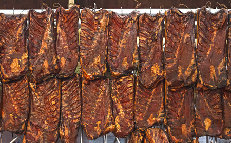 Smoked pork bacon on marketの写真素材