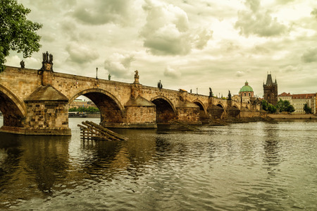 The Old Town with Charles Bridge over Vltava river in Prague, Czech Republic.のeditorial素材