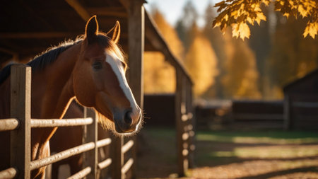 Horse in the stable. Generated with AIの素材