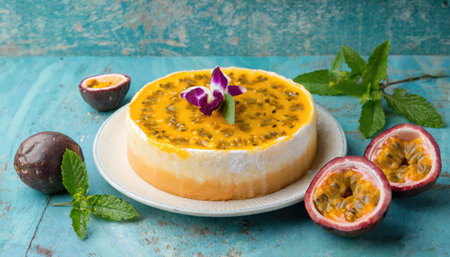 Delicious passion fruit cake. Generated with AIの素材