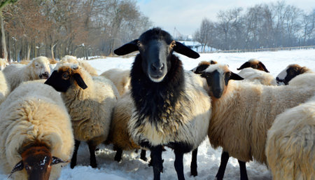 The black sheep in the herd of white sheep is an idiom representing someone who stands out or is different from the rest of a group. Generated with AIの素材