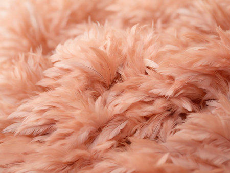 Background of fluffy peach fuzz feathers that are delicate and dreamy in texture. A magnified look at gentle feathers that convey sophistication and serenity. Generated with AIの素材
