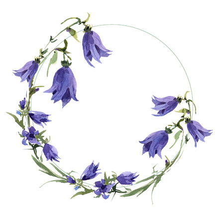 Wreath romantic watercolor purple Summer flowers frameの写真素材