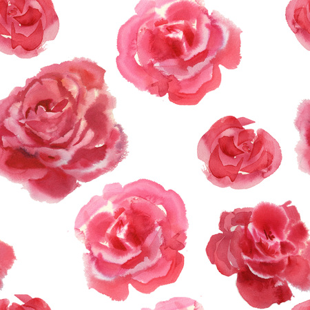 Rose flowers handmade watercolor seamless pattern gentleの写真素材