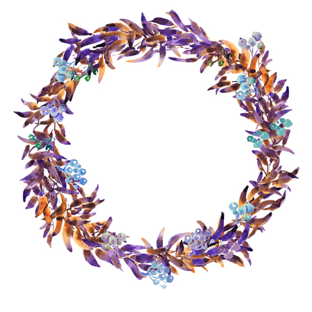 Hand drawing watercolor autumn leaves frameの写真素材