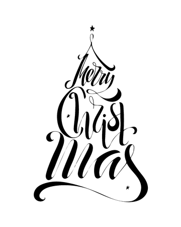 Merry christmas text vector on white background. Lettering for invitation, wedding and greeting card, prints and posters. Hand drawn inscription, love calligraphic designのイラスト素材