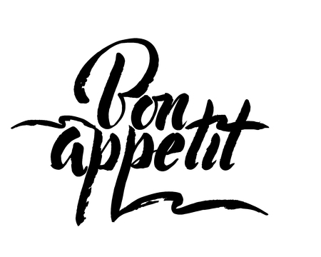 Bon appetit - hand lettering inscription to winter holiday design, black and white ink calligraphy, vector illustrationのイラスト素材
