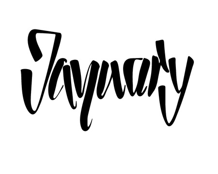 January month - hand lettering inscription to design, black and white ink calligraphy.のイラスト素材