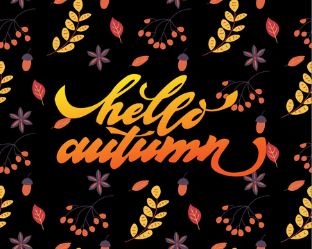 Hello autumn. Hand drawn calligraphy and brush pen lettering. design for holiday greeting card and invitation of seasonal autumnholiday.のイラスト素材