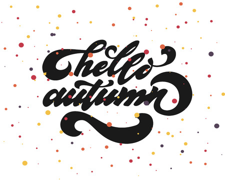 Hello autumn. Hand drawn calligraphy and brush pen lettering. design for holiday greeting card and invitation of seasonal autumnholiday.のイラスト素材