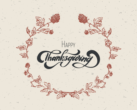 Hand drawn Happy Thanksgiving typography lettering poster.のイラスト素材