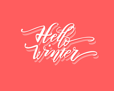 Hello winter. Hand drawn calligraphy and brush pen lettering. design for holiday greeting card and invitation of seasonal winter holiday. black on whiteのイラスト素材