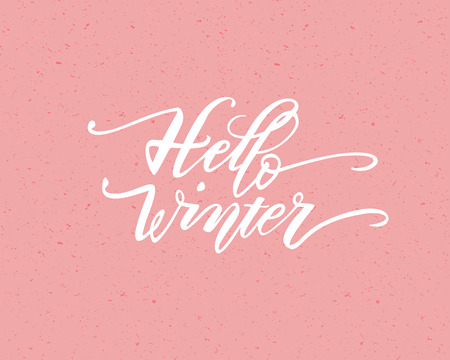 Hello winter. Hand drawn calligraphy and brush pen lettering. design for holiday greeting card and invitation of seasonal winter holiday. black on whiteのイラスト素材