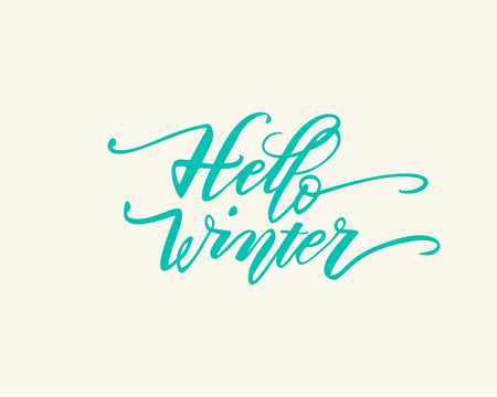 Hello winter. Hand drawn calligraphy and brush pen lettering. design for holiday greeting card and invitation of seasonal winter holiday. black on whiteのイラスト素材