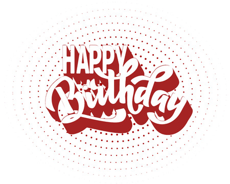 Happy birthday vintage hand lettering, brush ink calligraphy, vector type design, isolated on background.のイラスト素材