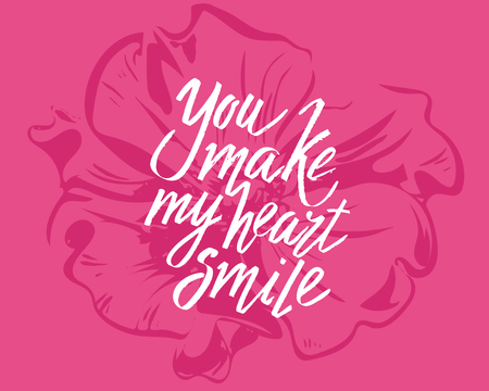 You make my heart smile, hand written lettering. Romantic love calligraphy card inscription. Valentine dayのイラスト素材