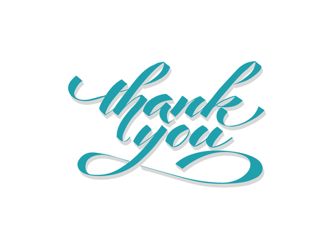 Thank you - hand lettering inscription to holiday design, black and white ink calligraphy, vector illustrationのイラスト素材