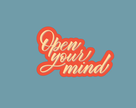 Open your mind - hand lettering inscription to holiday design, black and white ink calligraphy, vector illustrationのイラスト素材